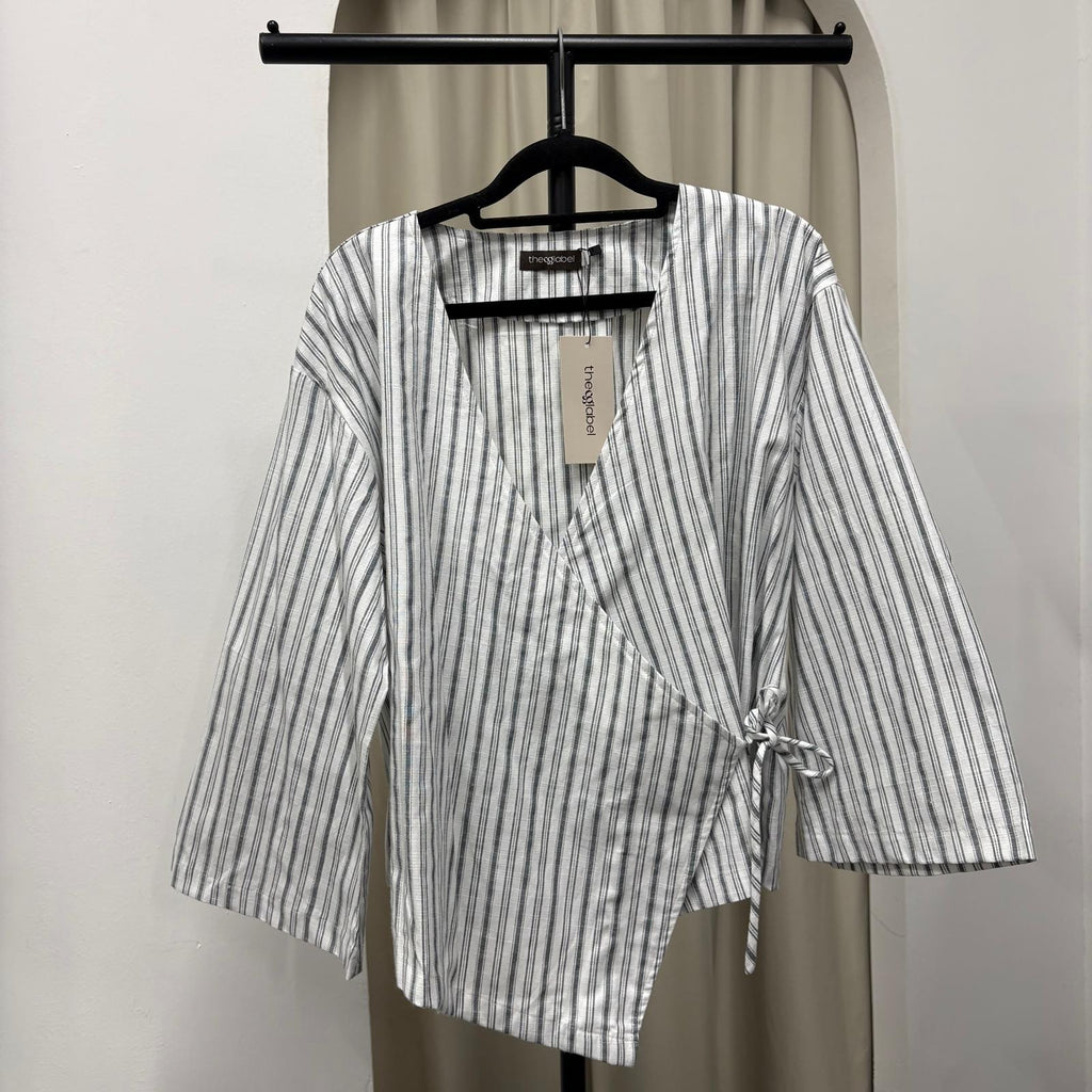 Kerry Kimono Blouse (CGLABEL - Linen Stripes)