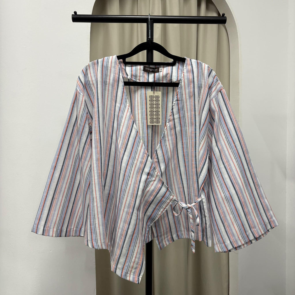 Kerry Kimono Blouse (CGLABEL - Linen Stripes)