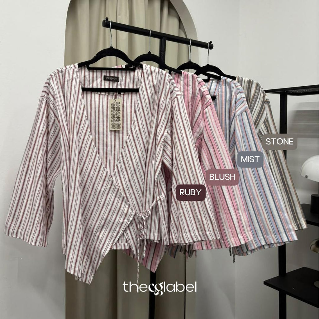 Kerry Kimono Blouse (CGLABEL - Linen Stripes)