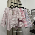 Kerry Kimono Blouse (CGLABEL - Linen Stripes)
