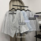 Kerry Kimono Blouse (CGLABEL - Linen Stripes)