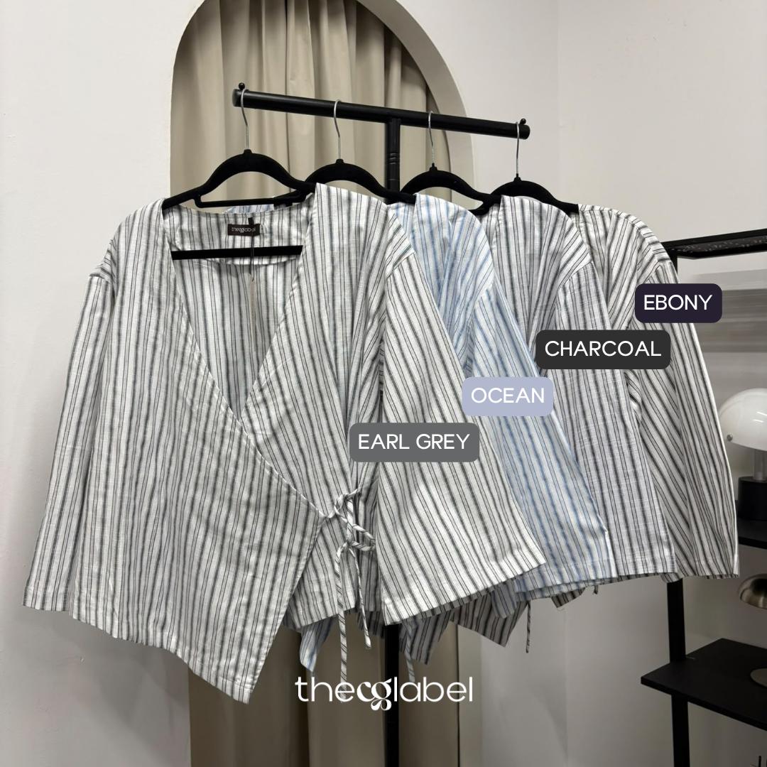 Kerry Kimono Blouse (CGLABEL - Linen Stripes)
