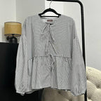 Oversized Ribbon Peplum (CGLABEL - Linen Stripes)