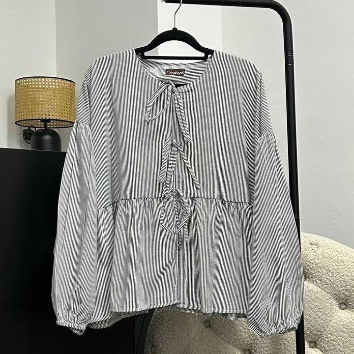 Oversized Ribbon Peplum (CGLABEL - Linen Stripes)