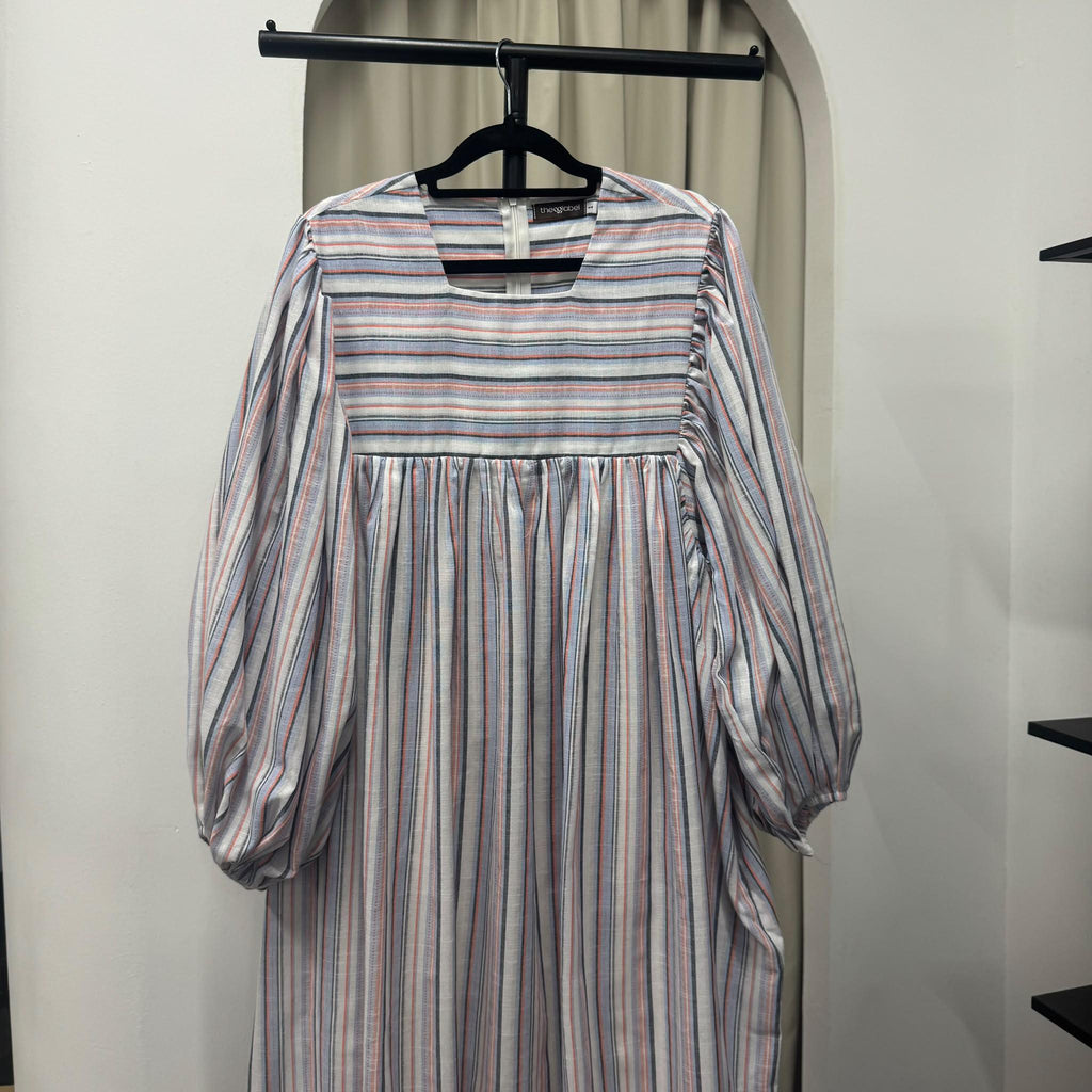 Amani Puffy Sleeve Dress (CGLABEL - Linen Stripes)