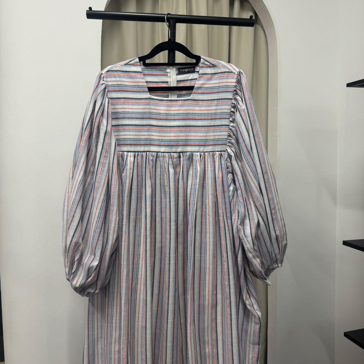 Amani Puffy Sleeve Dress (CGLABEL - Linen Stripes)