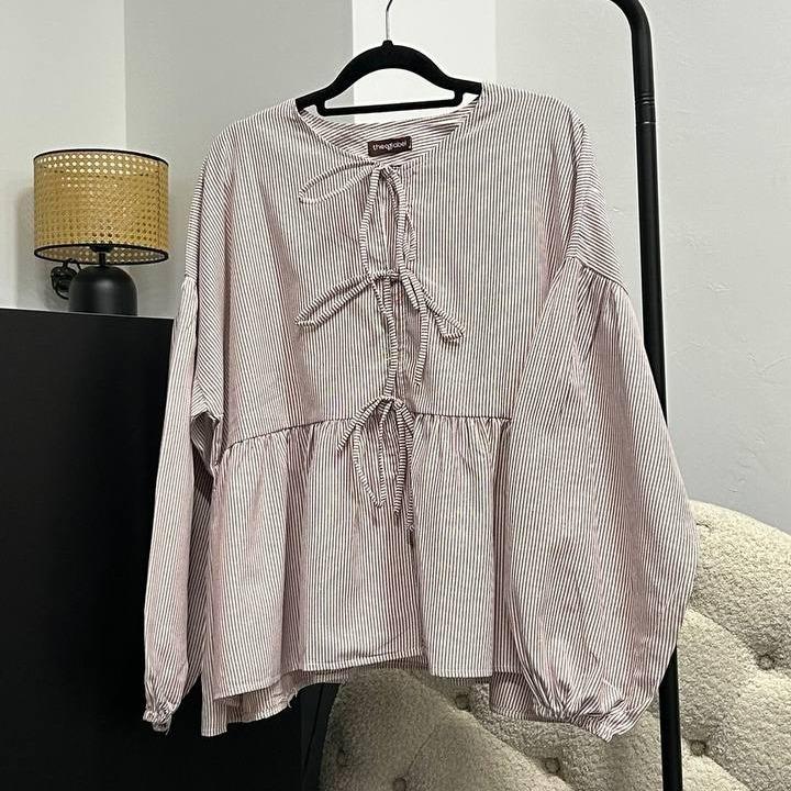 Oversized Ribbon Peplum (CGLABEL - Linen Stripes)