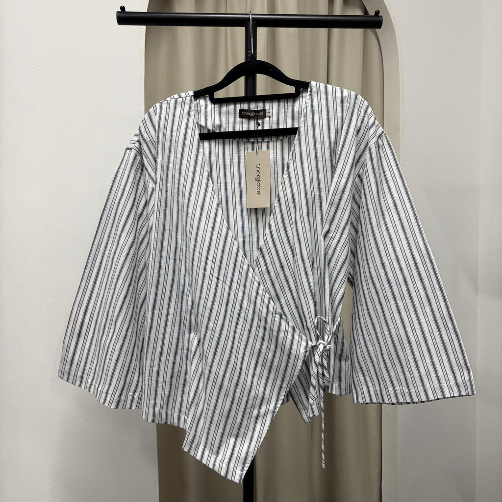 Kerry Kimono Blouse (CGLABEL - Linen Stripes)