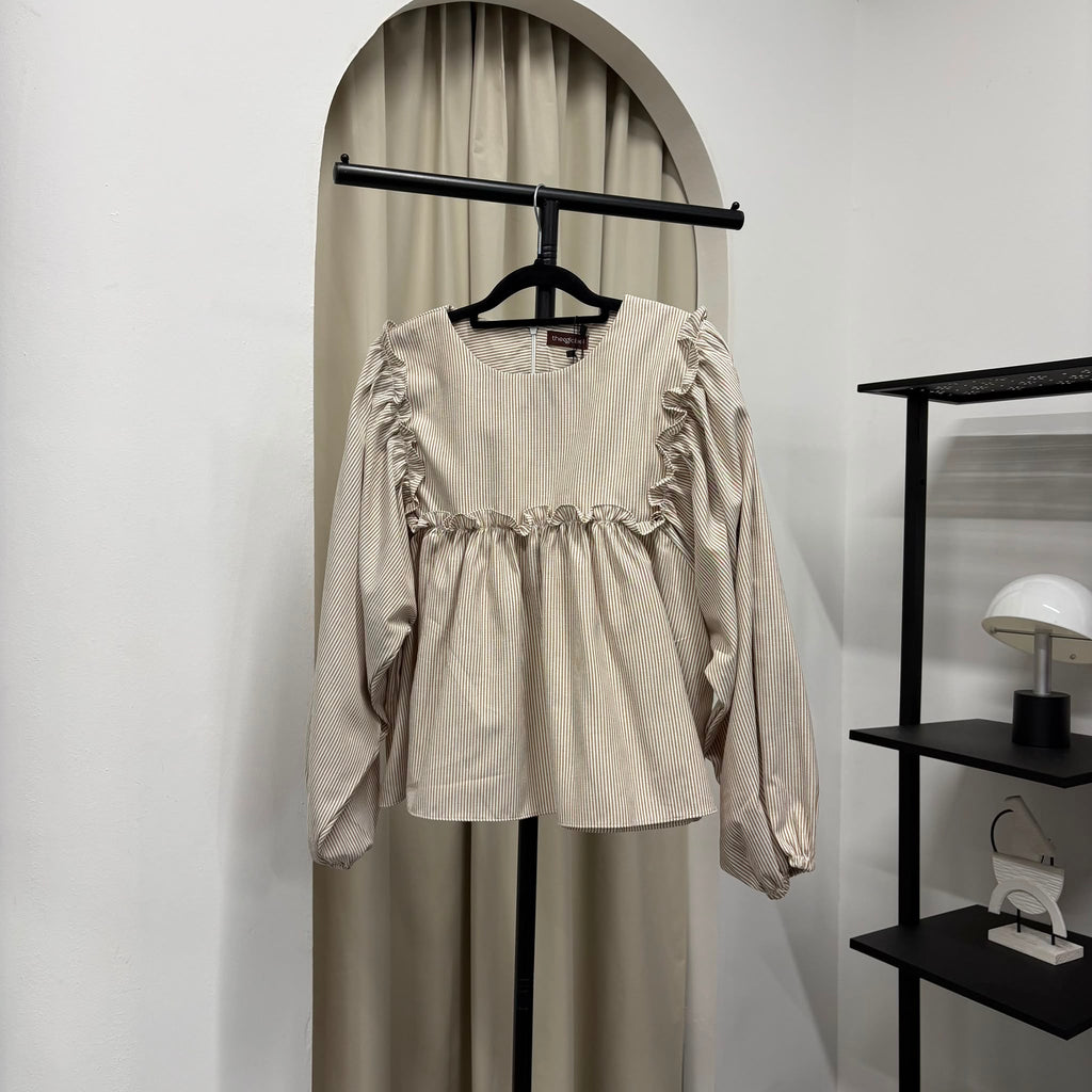 Serina Cropped Blouse (CGLABEL - Linen Stripes)