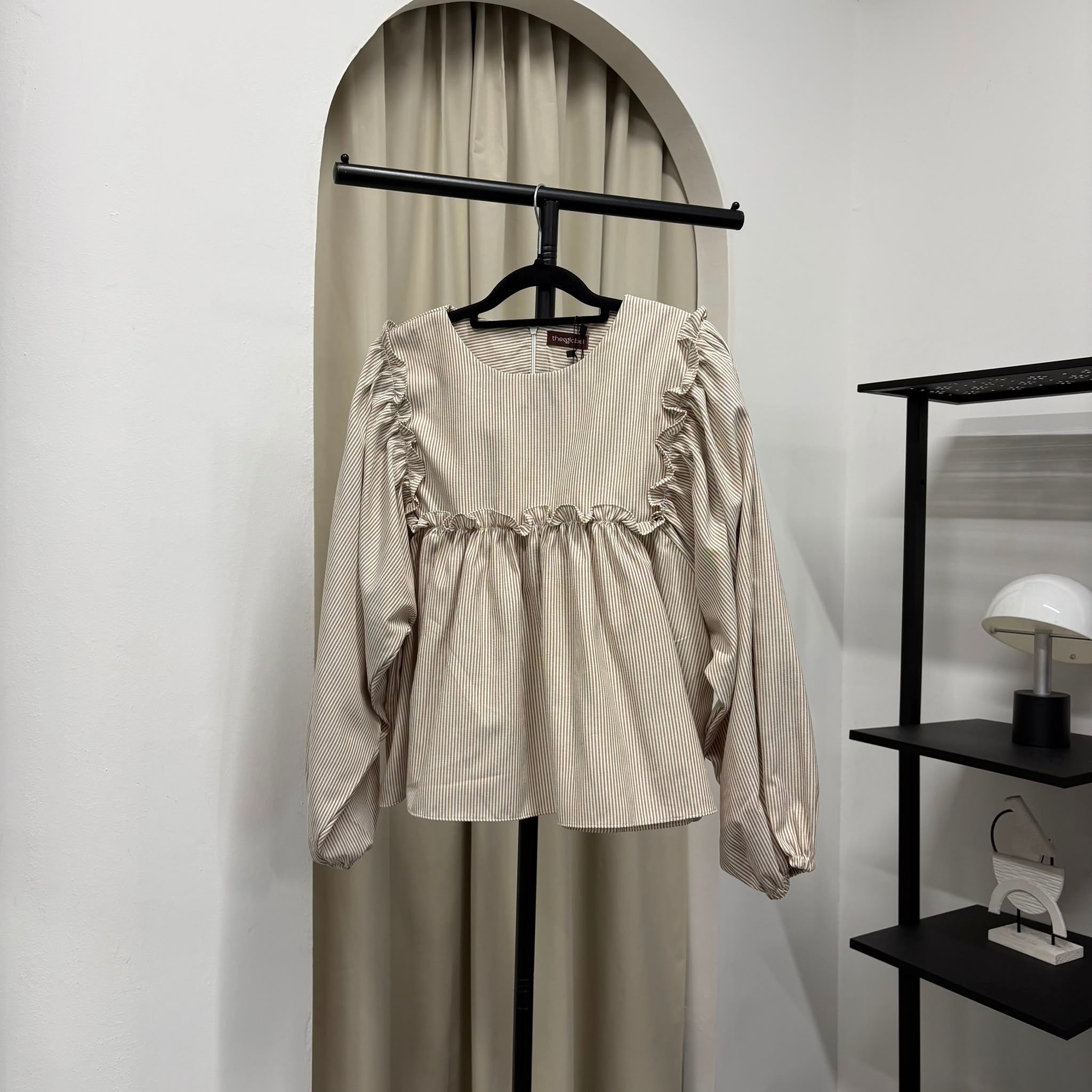 Serina Cropped Blouse (CGLABEL - Linen Stripes)