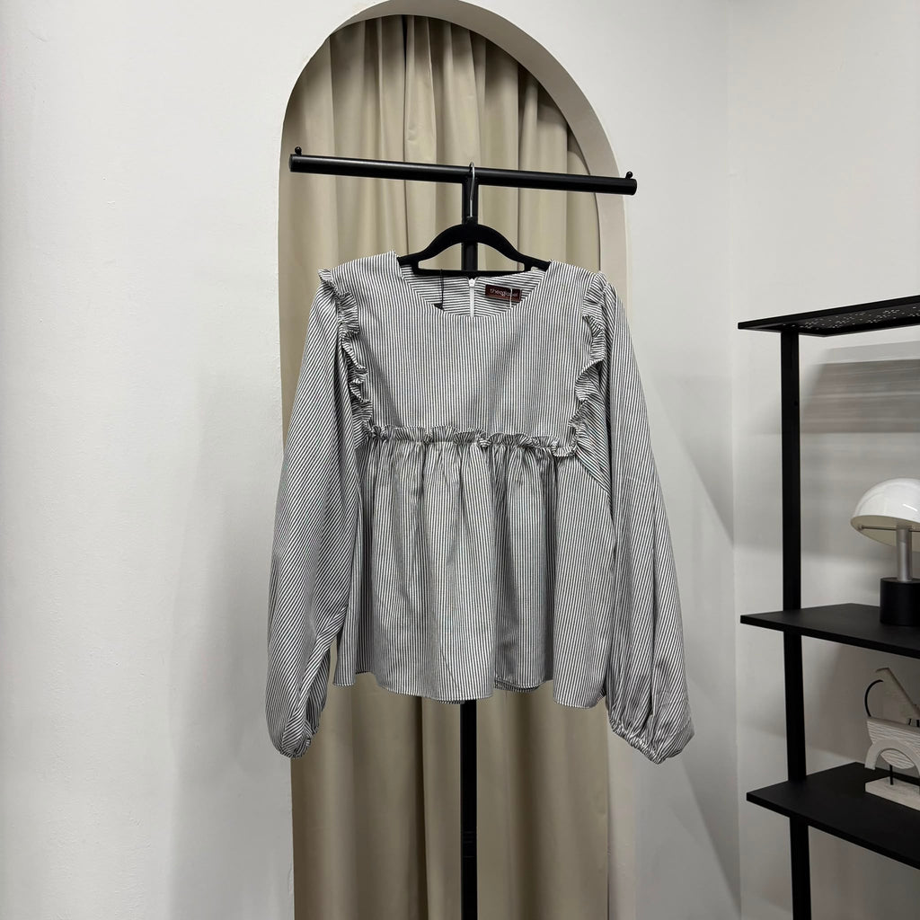 Serina Cropped Blouse (CGLABEL - Linen Stripes)