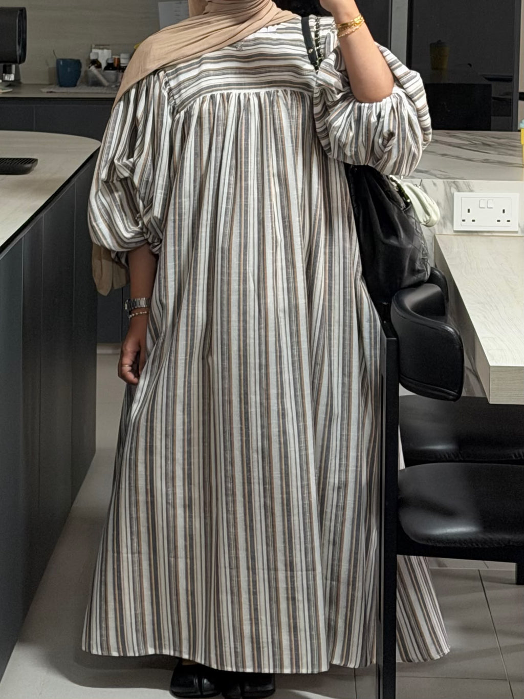 Amani Puffy Sleeve Dress (CGLABEL - Linen Stripes)