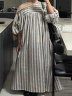 Amani Puffy Sleeve Dress (CGLABEL - Linen Stripes)