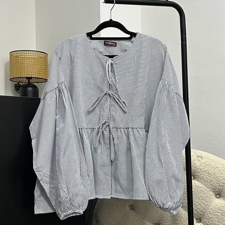 Oversized Ribbon Peplum (CGLABEL - Linen Stripes)