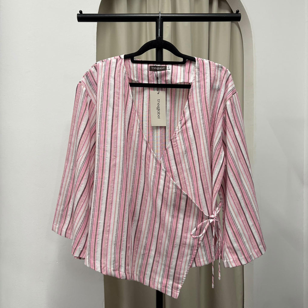 Kerry Kimono Blouse (CGLABEL - Linen Stripes)