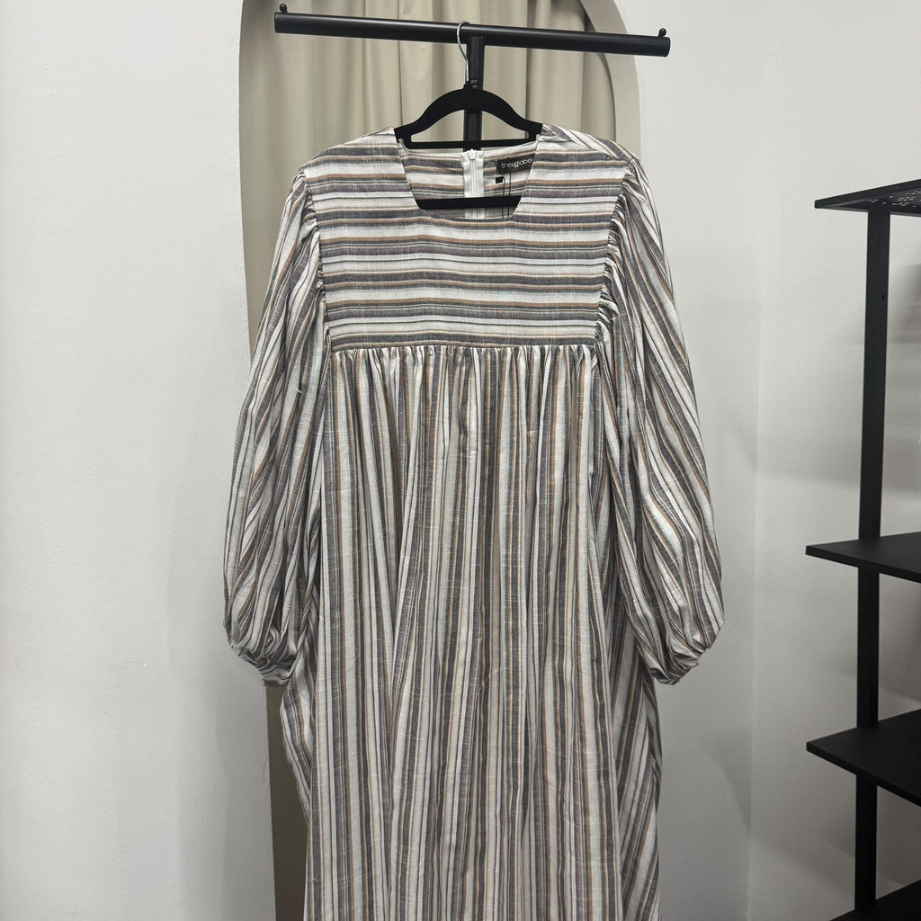 Amani Puffy Sleeve Dress (CGLABEL - Linen Stripes)