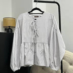 Oversized Ribbon Peplum (CGLABEL - Linen Stripes)