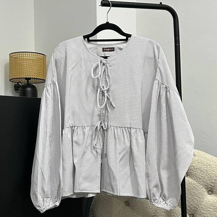 Oversized Ribbon Peplum (CGLABEL - Linen Stripes)