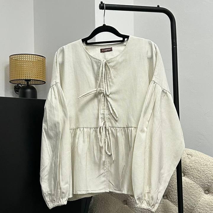 Oversized Ribbon Peplum (CGLABEL - Linen Stripes)