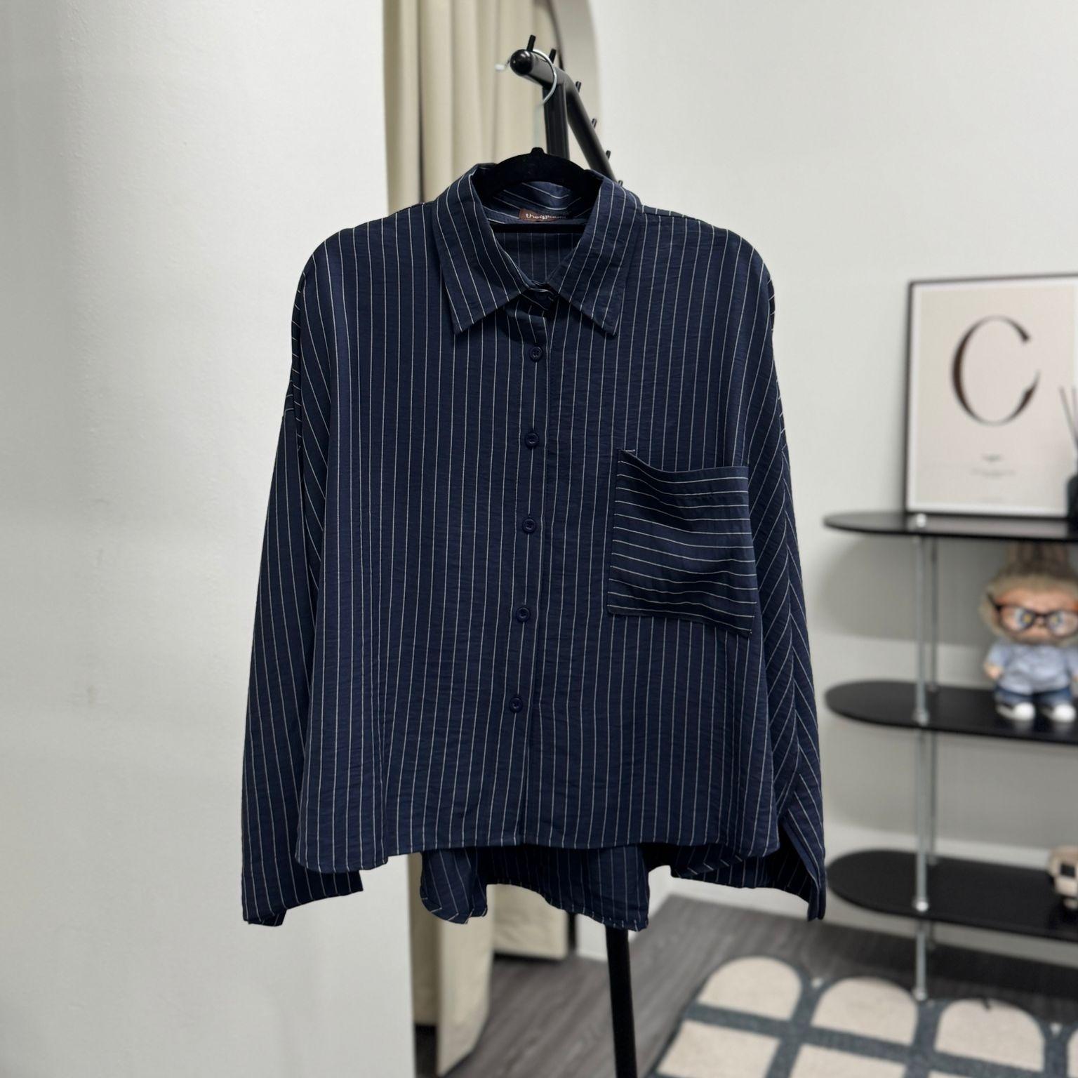 Boxy Shirt V.1 (by thecglabel - Stripes Linen Woven Material)