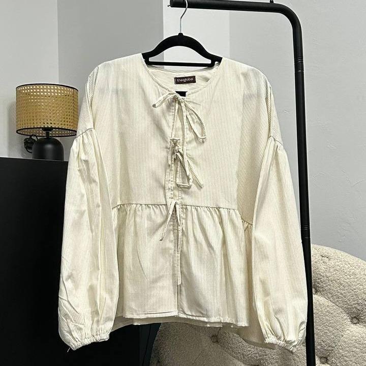 Oversized Ribbon Peplum (CGLABEL - Linen Stripes)