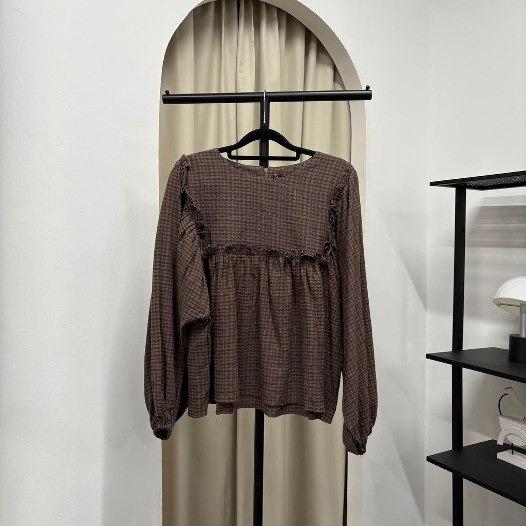 Serina Cropped Blouse (CGLABEL - Checkered Linen)