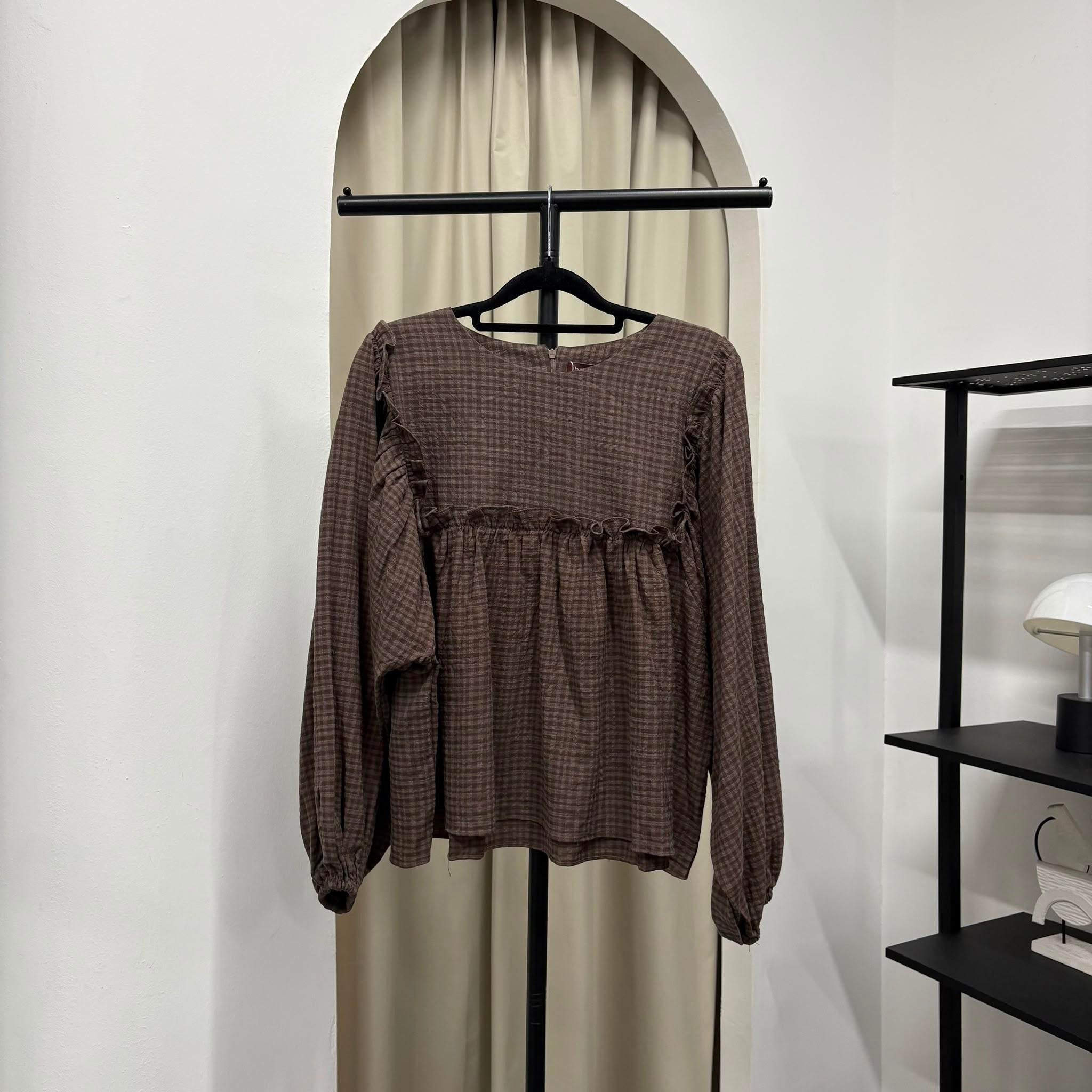 Serina Cropped Blouse (CGLABEL - Checkered Linen)